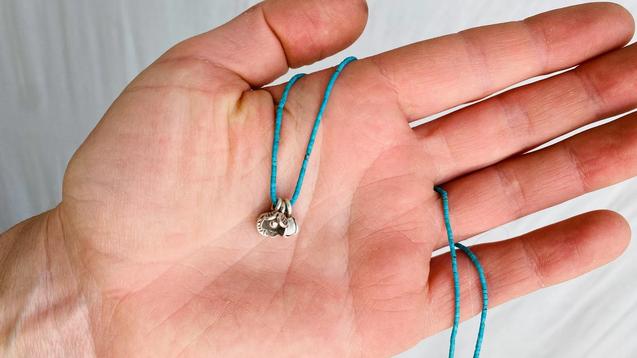 Turquoise Choker Necklace. Tiny Turquoise Heishi and Sterling Silver