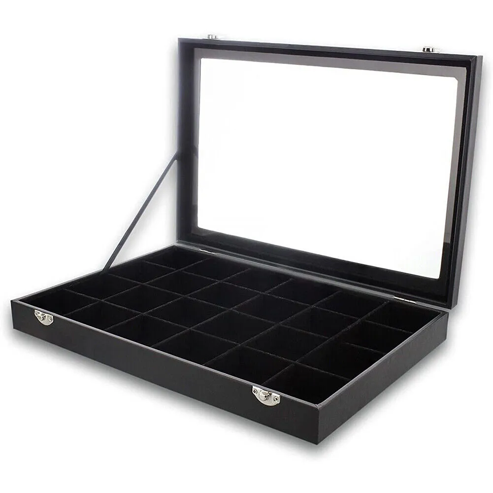 US 1-2 Pc 24-Grid Jewelry Display Tray with Velvet Lining Show Case High Quality