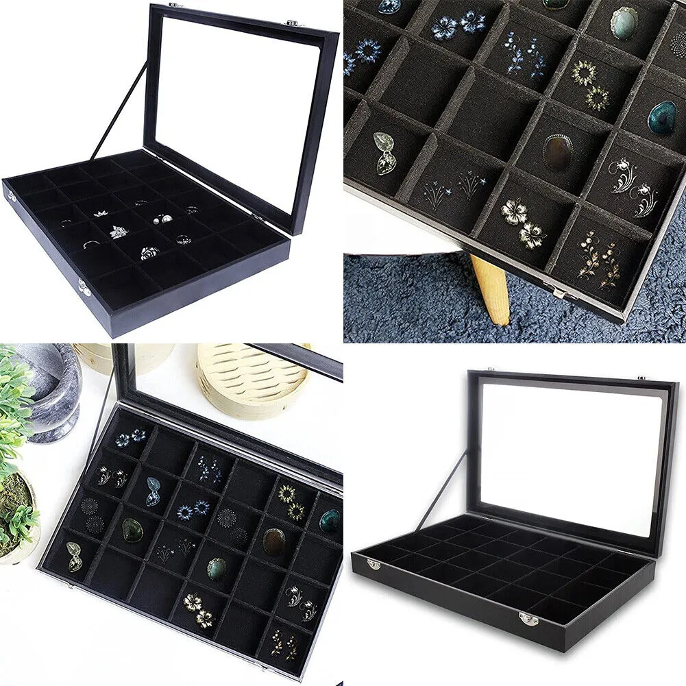 US 1-2 Pc 24-Grid Jewelry Display Tray with Velvet Lining Show Case High Quality