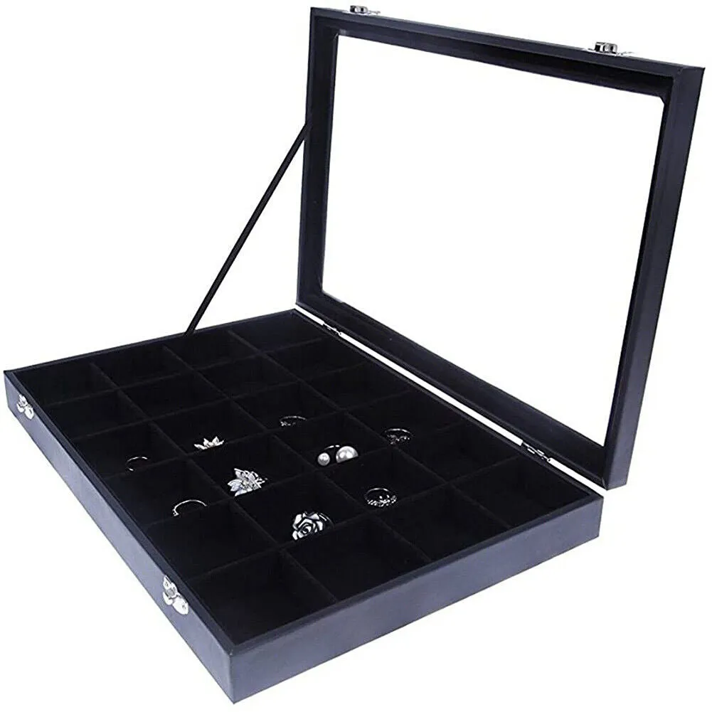 US 1-2 Pc 24-Grid Jewelry Display Tray with Velvet Lining Show Case High Quality