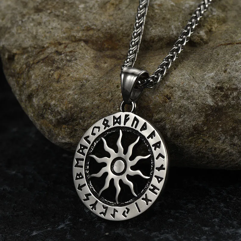 Viking Sun Wheel Rune Pendant Necklace for Men