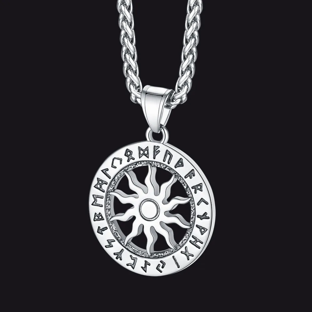 Viking Sun Wheel Rune Pendant Necklace for Men
