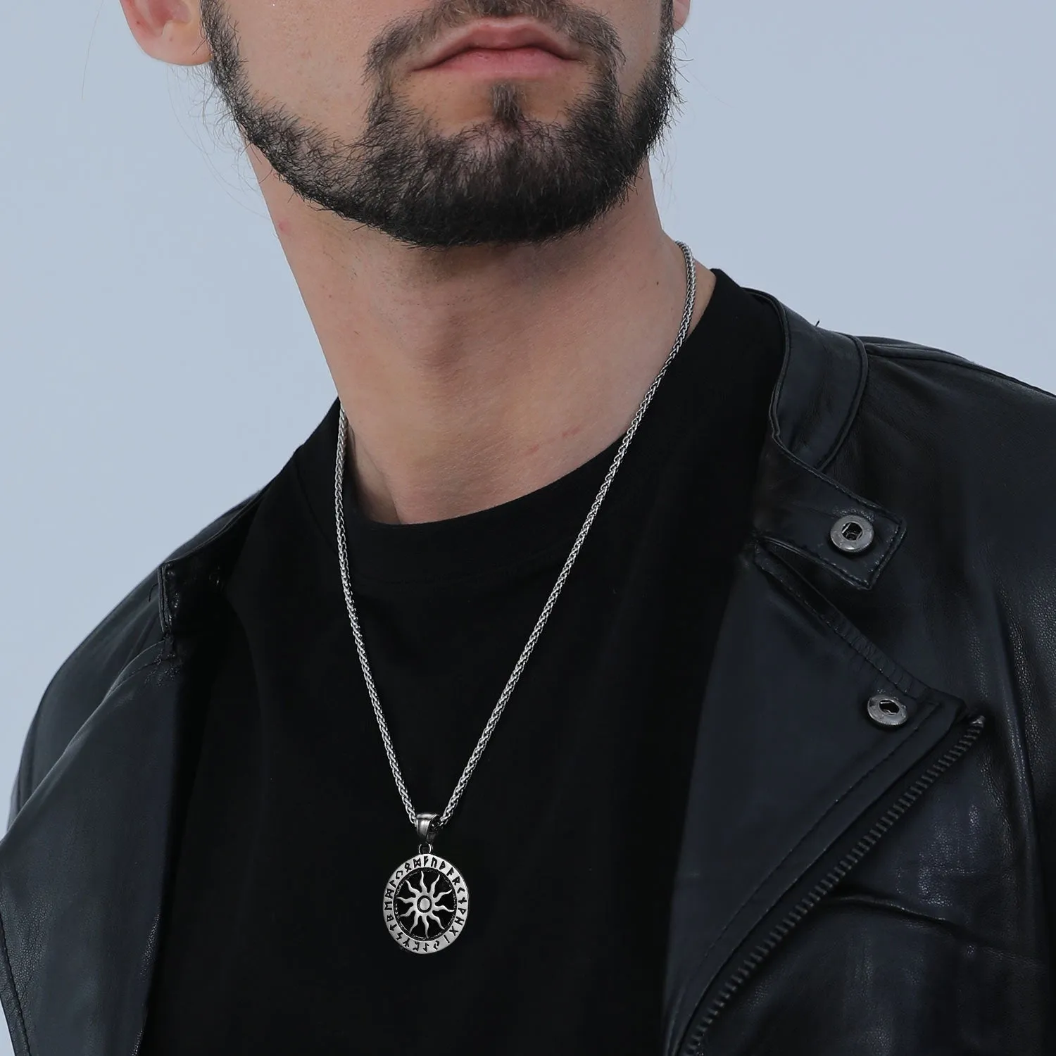 Viking Sun Wheel Rune Pendant Necklace for Men