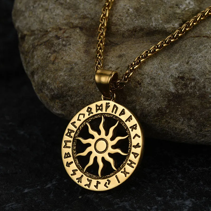 Viking Sun Wheel Rune Pendant Necklace for Men