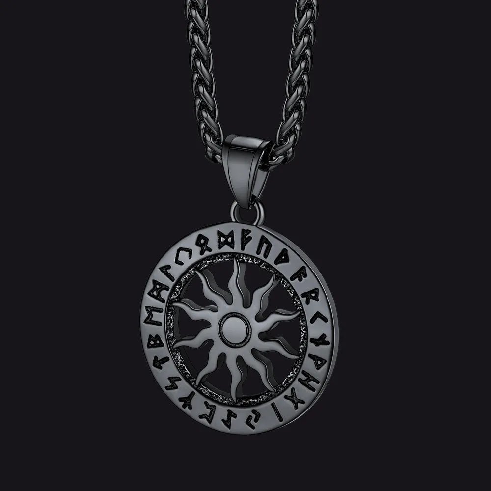 Viking Sun Wheel Rune Pendant Necklace for Men