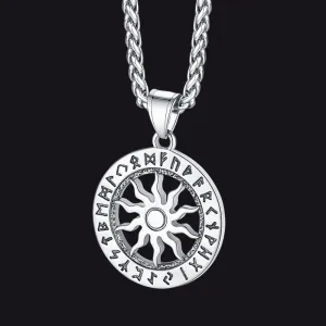 Viking Sun Wheel Rune Pendant Necklace for Men