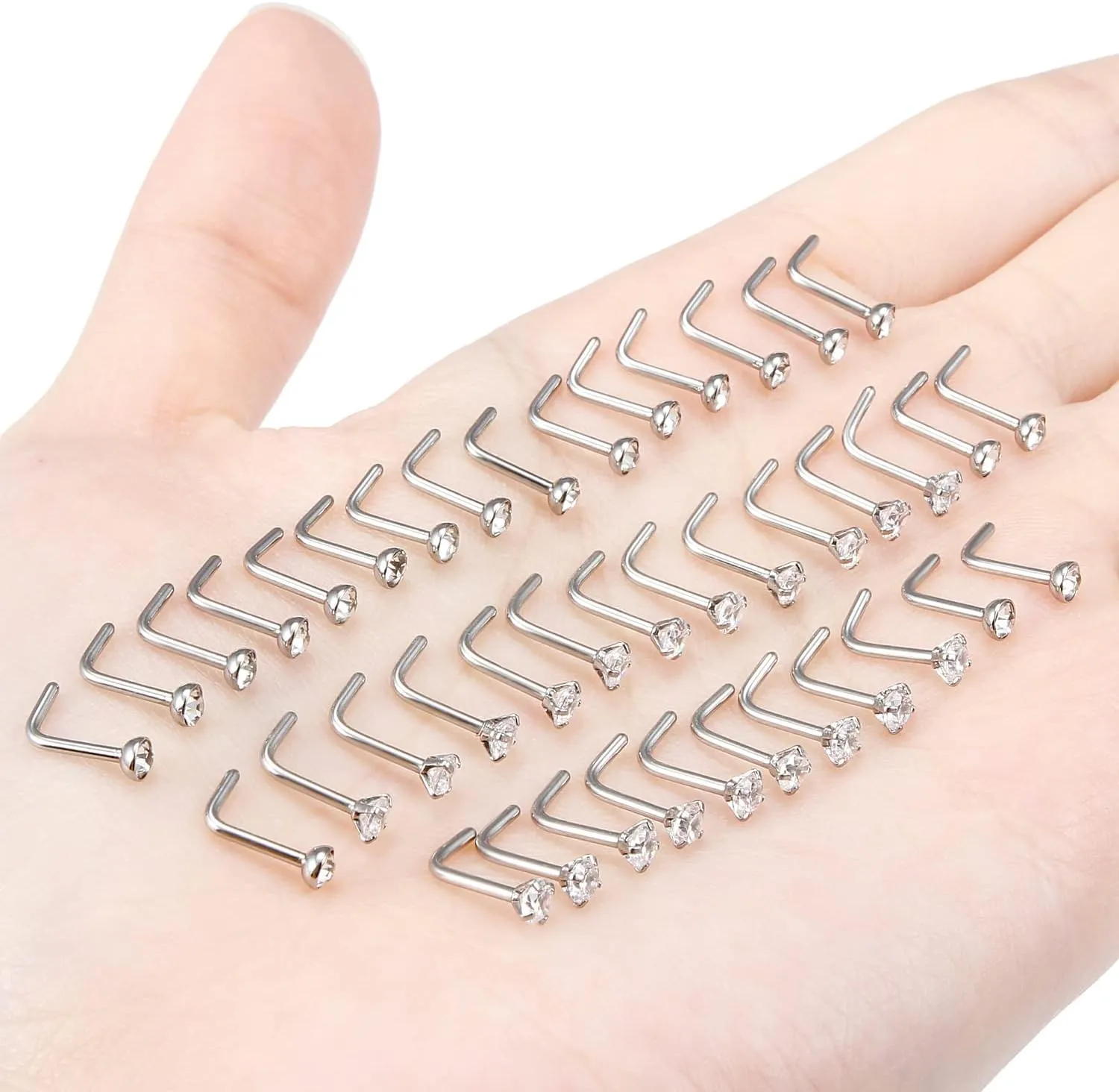 Vsnnsns 14K Gold Filled 18G 20G 22G Nose Rings Studs Piercing Jewelry for Women 316L Stainless Surgical Steel L Shaped Corkscrew Bone Nose Ring Studs Nostril Piercings Jewelry Diamond CZ Silver Gold