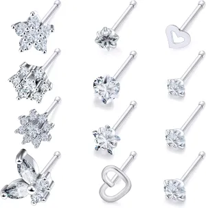 Vsnnsns 20G 18G Nose Rings Studs Piercing Jewelry for Women 316L Surgical Stainless Steel L Shaped Corkscrew Straight Butterfly Heart Diamond CZ Nose Rings Studs Nostril Piercing Jewelry Silver Gold