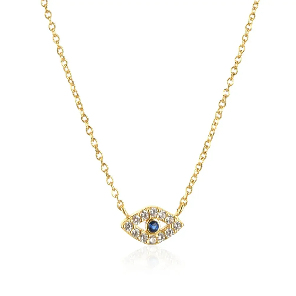 Winter Sterling Silver Gold Evil Eye Huggies Hoop Necklace Clips