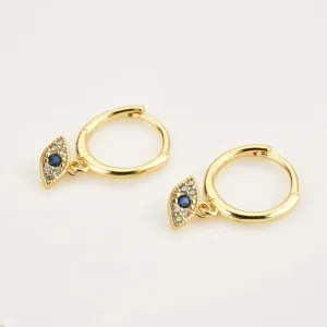 Winter Sterling Silver Gold Evil Eye Huggies Hoop Necklace Clips