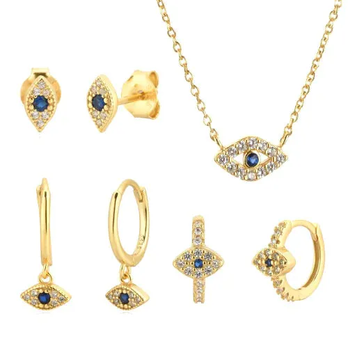Winter Sterling Silver Gold Evil Eye Huggies Hoop Necklace Clips