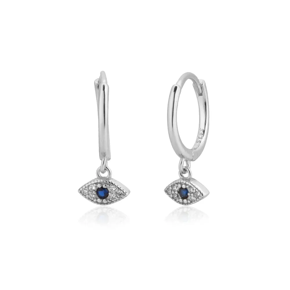 Winter Sterling Silver Gold Evil Eye Huggies Hoop Necklace Clips