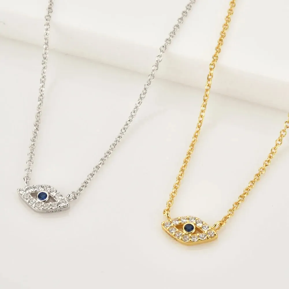 Winter Sterling Silver Gold Evil Eye Huggies Hoop Necklace Clips