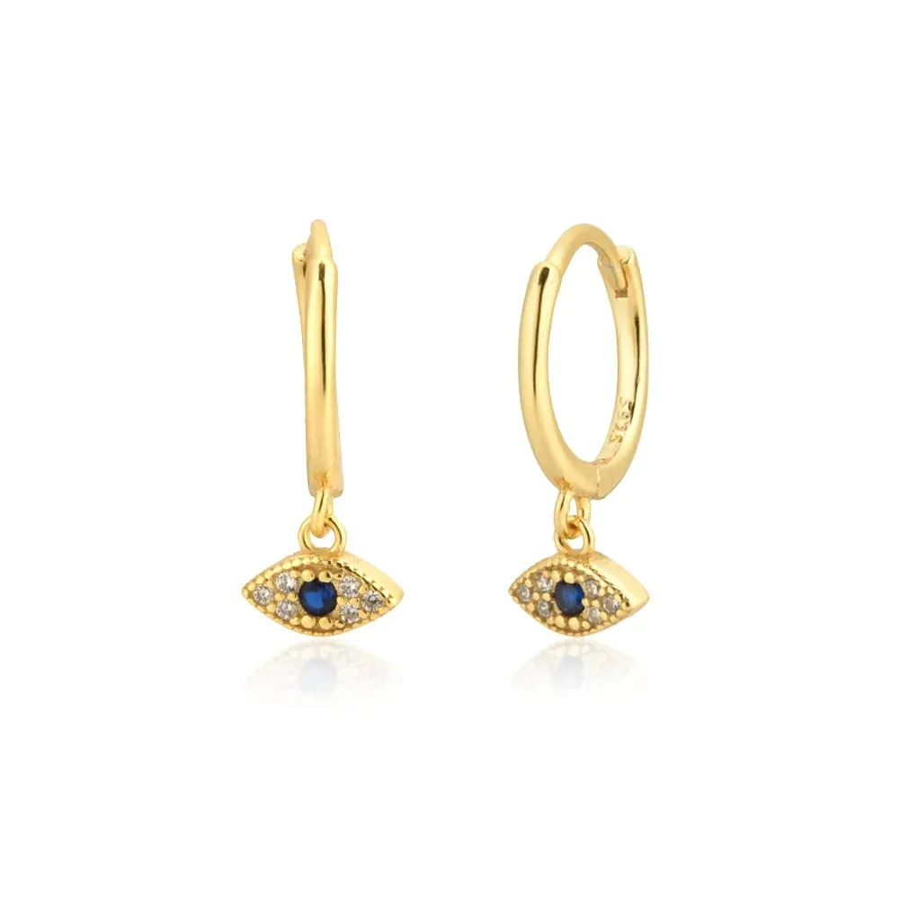 Winter Sterling Silver Gold Evil Eye Huggies Hoop Necklace Clips