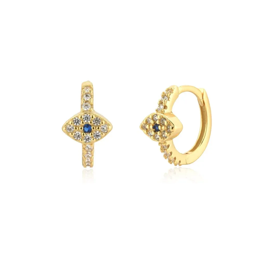 Winter Sterling Silver Gold Evil Eye Huggies Hoop Necklace Clips