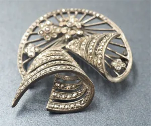 Womens Brooch 925 Sterling Silver Marcasite Bell Style Collectable Vintage