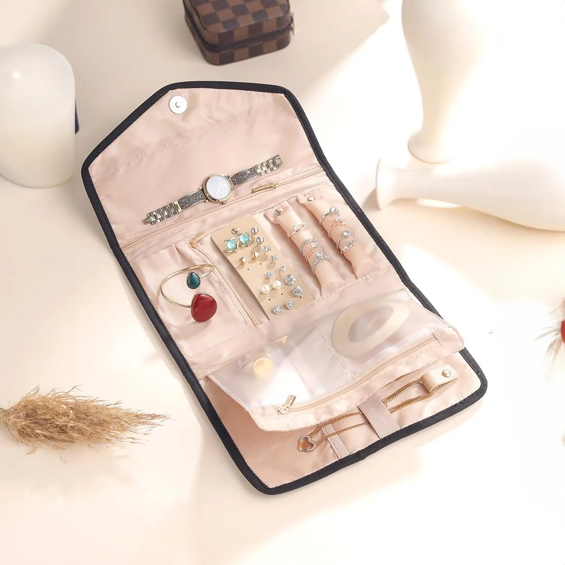Yellow Chimes Jewellery Organiser Bag | Birthday Gifts for Women Girls | Portable Cosmetics Jewelry Organiser Box | Travel Jewelry Organizer Bag | Foldable Jewelry Case